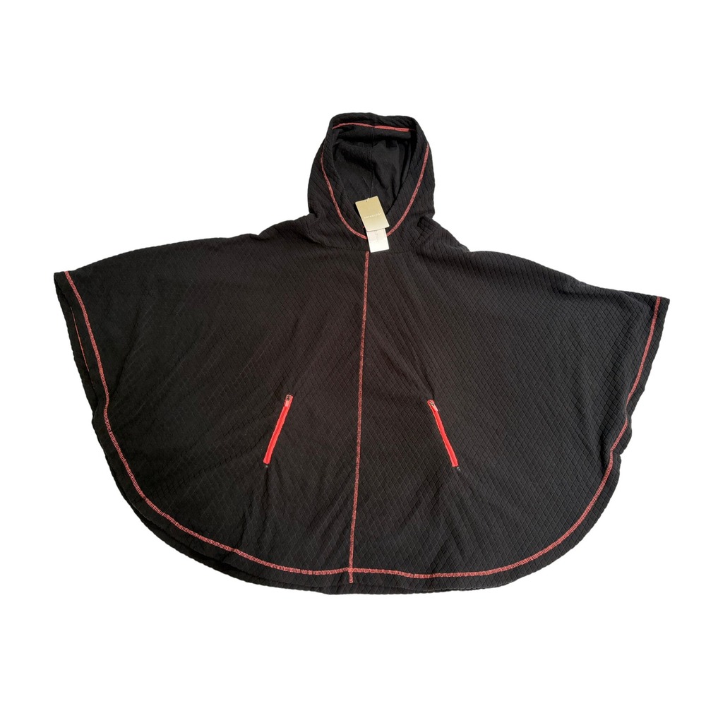 Anthology Textrured Fleece Hooded Poncho 20/22 Black New Contrast Stitching